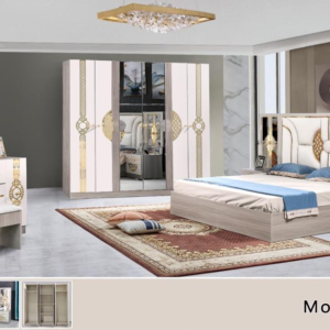 CHAMBRE A COUCHER ARMOIRE 6BATTANTS 5PIECES BEIGE BLANC MC203H