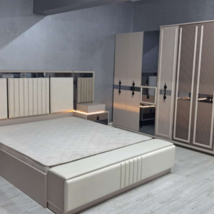 CHAMBRE A COUCHER ARMOIRE 8BATTANTS 6PIECES BEIGE CUBRA