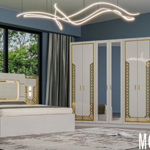 CHAMBRE A COUCHER ARMOIRE 6BATTANTS 5PIECES BEIGE MC628H