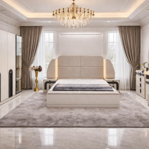 CHAMBRE A COUCHER ARMOIRE 6BATTANTS 7PIECES BEIGE COCO LUX 5119