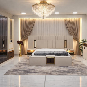 CHAMBRE A COUCHER ARMOIRE 6BATTANTS 7PIECES BEIGE VIOLET 5120