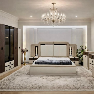 CHAMBRE A COUCHER ARMOIRE 6BATTANTS 7PIECES BEIGE MARRON ERUH 5121