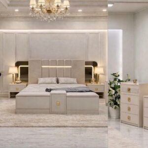 CHAMBRE A COUCHER ARMOIRE 6BATTANTS 7PIECES BEIGE TUANA 5051