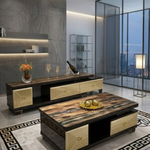 TABLE TELEVISEUR NOIR CAFE + TABLE BASSE 455