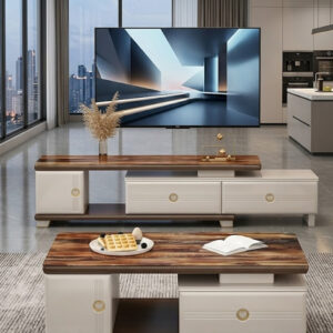TABLE TELEVISEUR MARRON BEIGE + TABLE BASSE 432