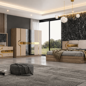 CHAMBRE A COUCHER ARMOIRE 6BATTANTS 6PIECES BEIGE 7309B