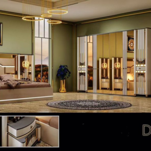 CHAMBRE A COUCHER ARMOIRE 8BATTANTS 6PIECES MARRON DORE 6101