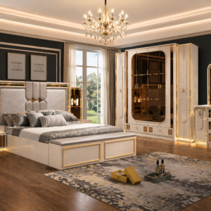 CHAMBRE A COUCHER ARMOIRE 6BATTANTS 6PIECES BEIGE DORE 8812