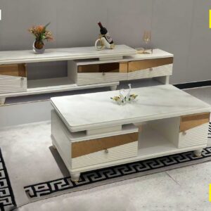 TABLE TELEVISEUR BEIGE 150X34 TV458 + TABLE BASSE 120X60 458