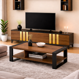TABLE TELEVISEUR TVMN019 MFC40/42 MARRON NOIR + TABLE BASSE MFC40/42 TBBMN06