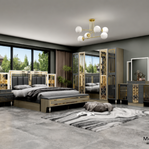 CHAMBRE A COUCHER ARMOIRE 6BATTANTS 7PIECES BEIGE 9909H