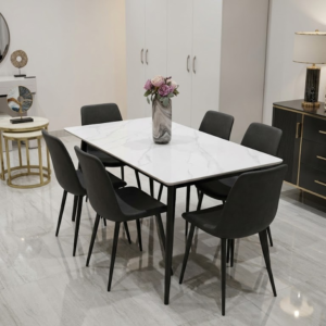 TABLE A MANGER 6PLACES 160X80 CM BLANC NOIR