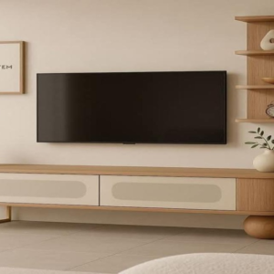 TABLE TELEVISEUR 2000X400X470 TV207 BEIGE + TABLE BASWSE TVB051
