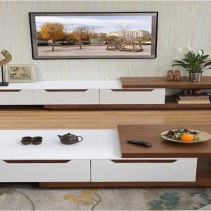 TABLE TELEVISEUR 2000X400X450 TV207 BLANC MARRON TV203 + TABLE BASSE TVB048