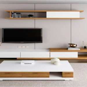 TABLE TELEVISEUR 2000X400X450 BLANC BEIGE TV205 + TABLE BASSE TVB049