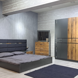 CHAMBRE A COUCHER ARMOIRE 6BATTANTS 5PIECES GRIS SAGA 3394
