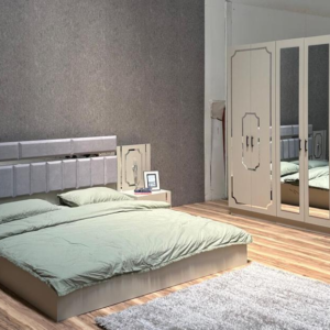 CHAMBRE A COUCHER ARMOIRE 6BATTANTS 5PIECES GRIS MELISSA 3396