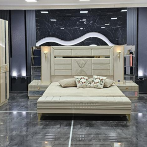 CHAMBRE A COUCHER ARMOIRE 6BATTANTS 6PIECES BEIGE EFTELYA CHAMPAGNE