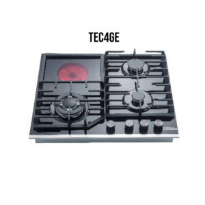 PLAQUE TECNOLUX ENCASTRABLE 4FEUX 60X60 3F A GAZ ET 1F ELECTRIQUE NOIR TEC4GE