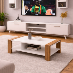 TABLE TELEVISEUR MFC1013/42 TVBM010 MARRON BLANC + TABLE BASSE MFC13/42 TBBM06