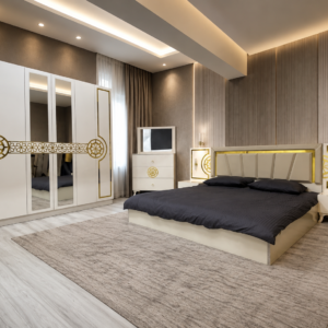 CHAMBRE A COUCHER ARMOIRE 6BATTANTS 5PIECES BEIGE NATALYA (3444)