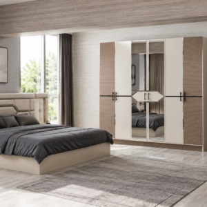 CHAMBRE A COUCHER ARMOIRE 6BATTANTS 5PIECES BEIGE ELIF5 (3442)